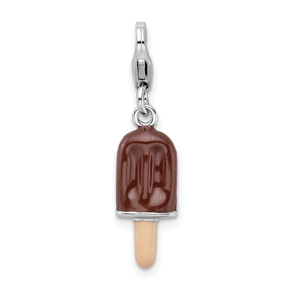 925 Sterling Silver Polished 3-D Enameled Fudge Bar Bracelet Charm Lobster Clasp